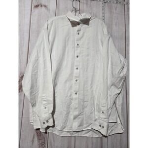 Blue Shirt Mens 2XL White Long Sleeve‎ Button Up 100% Cotton Subtle Stripe Dress